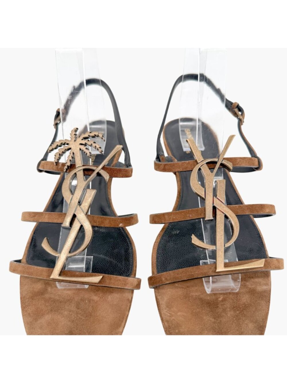 Saint Laurent Cassandra YSL Palm Tree Brown Suede Flat Sandals Size 40 US 10 - Picture 6 of 14